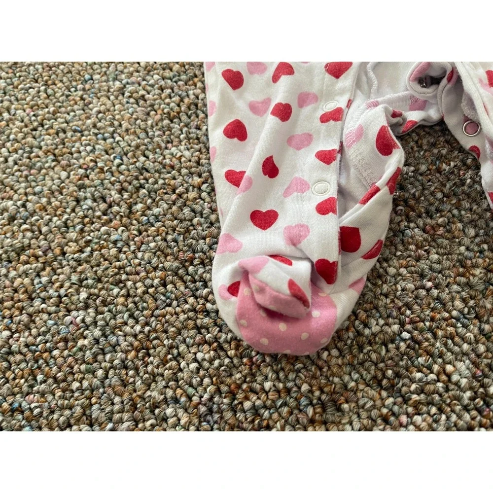 Baby Essentials Heart Patterned Footed Sleeper Pink Red Ruffle 6M
